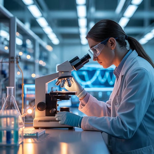 Scientist at microscope